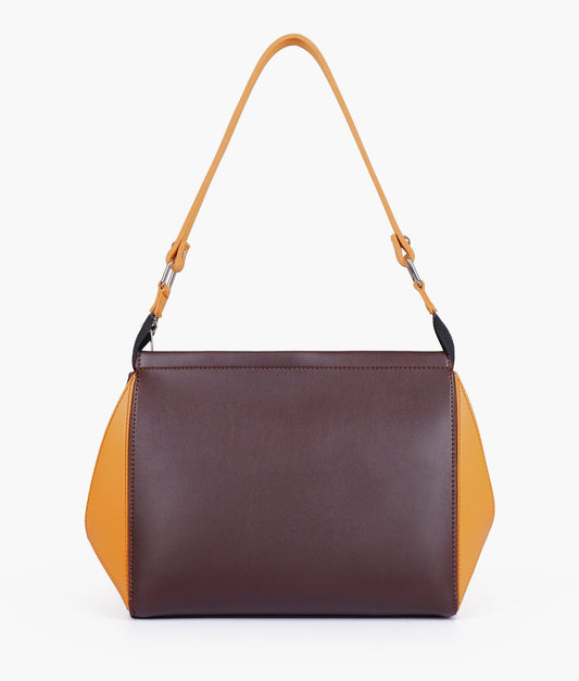 Dark brown color and mustard trio twist handbag