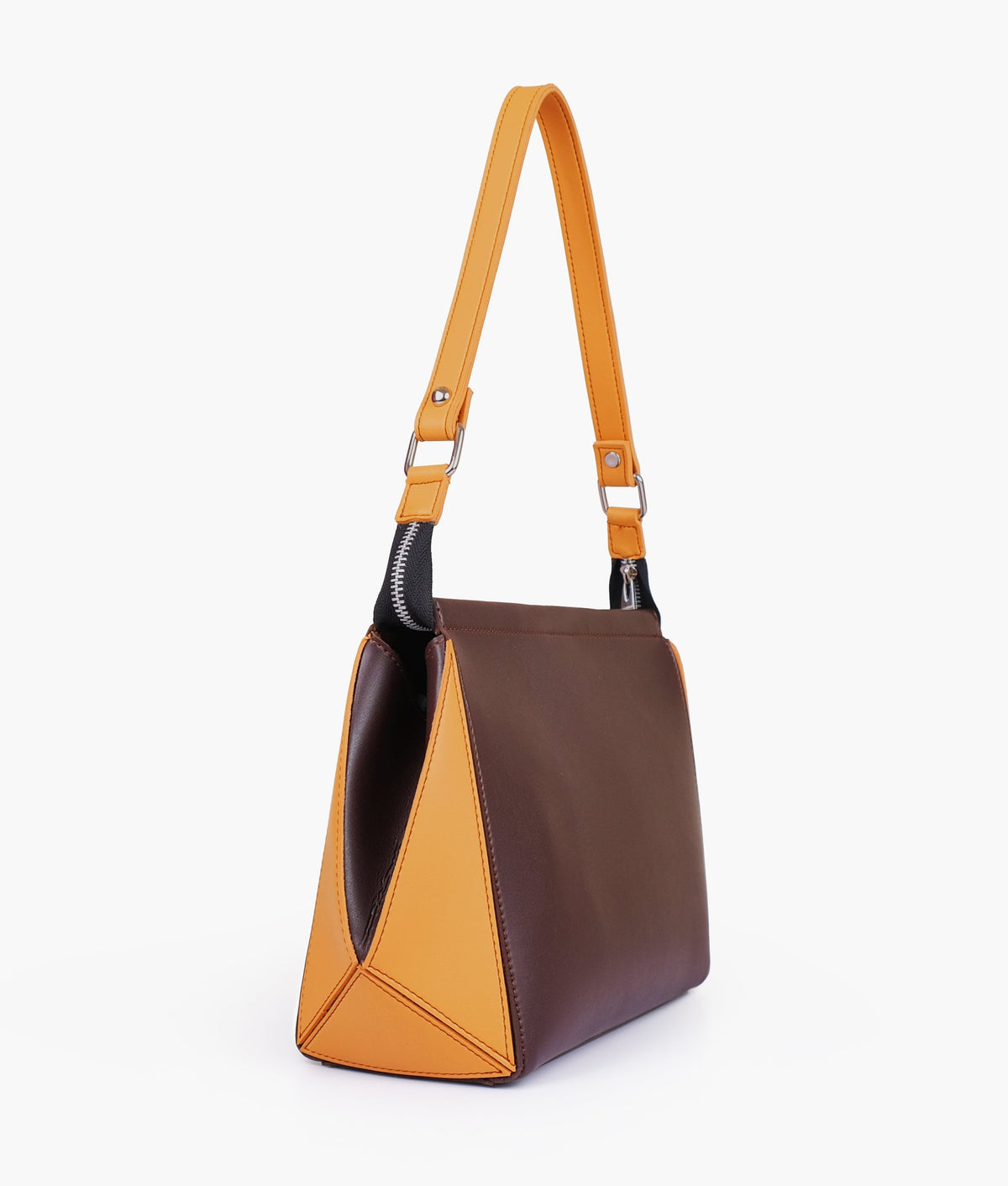 Dark brown color and mustard trio twist handbag