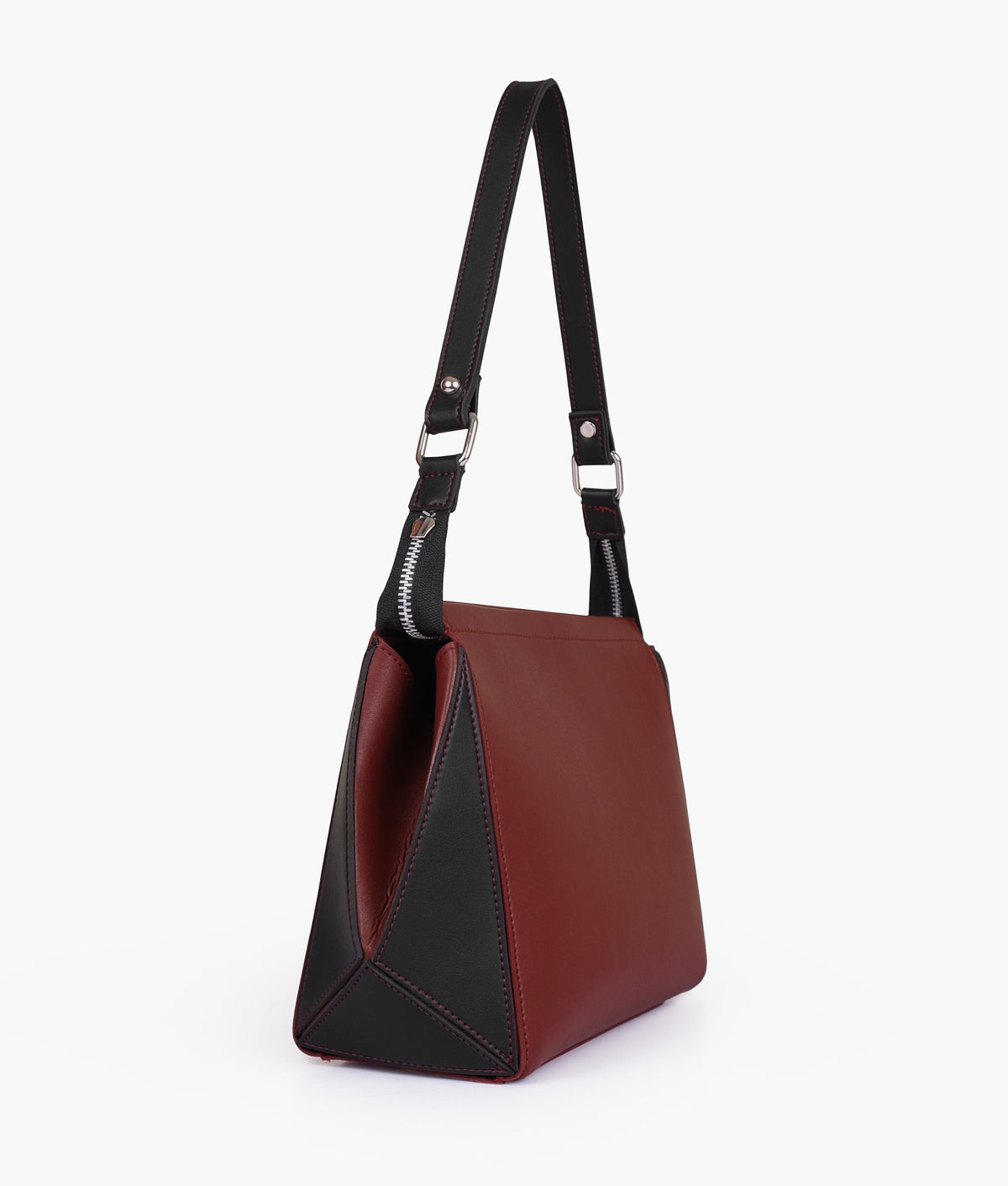 Red and black color trio twist handbag